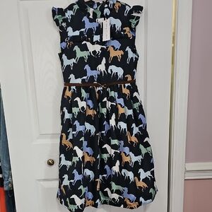 Kids Horse Print Dress - Multicolor